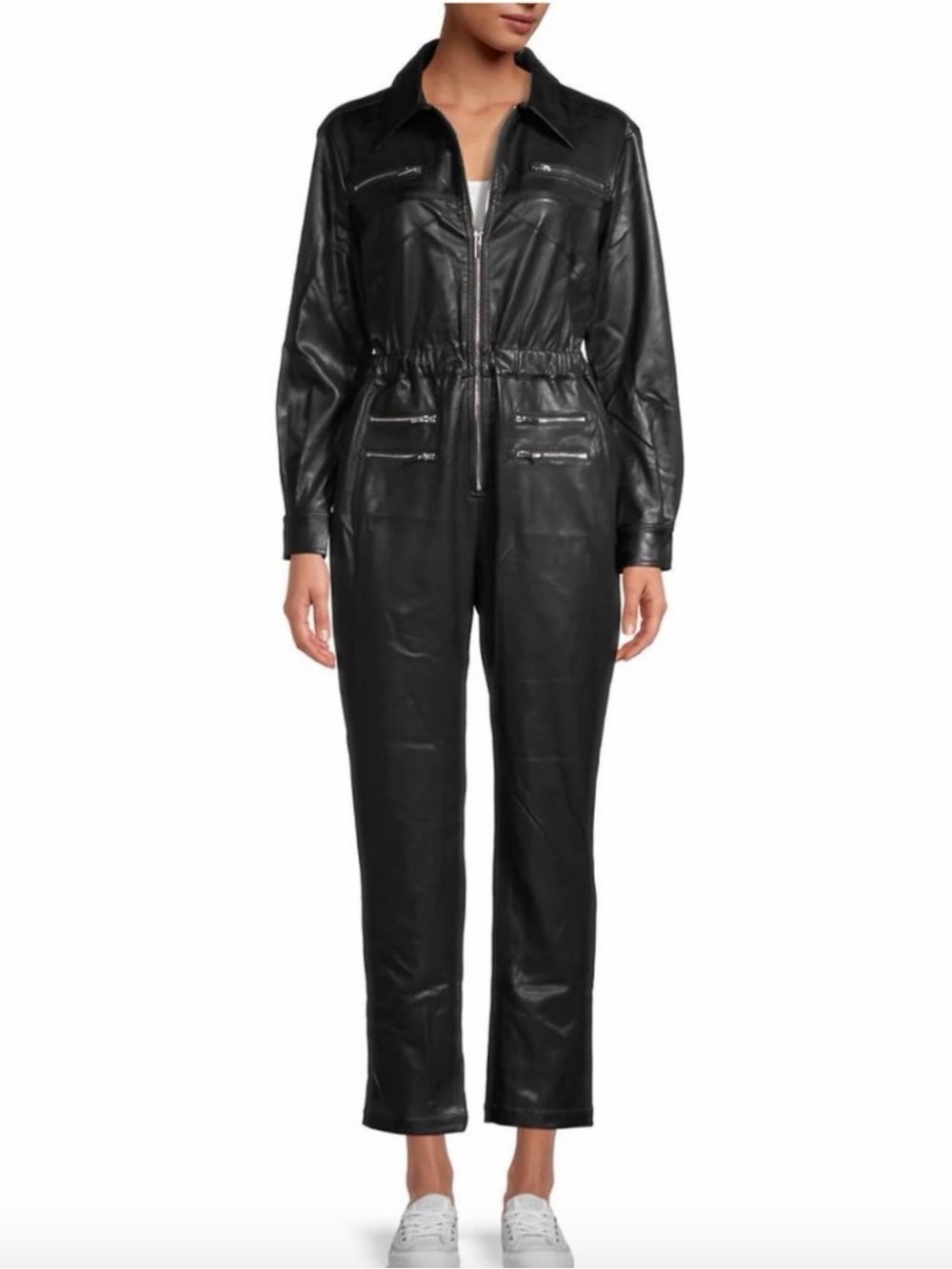WeWoreWhat Black Faux Leather Utility Jumpsuit